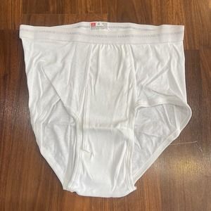 New Vintage Hanes 100% Cotton Briefs‎ White 3 Grey gray stripe Waistband Size 38